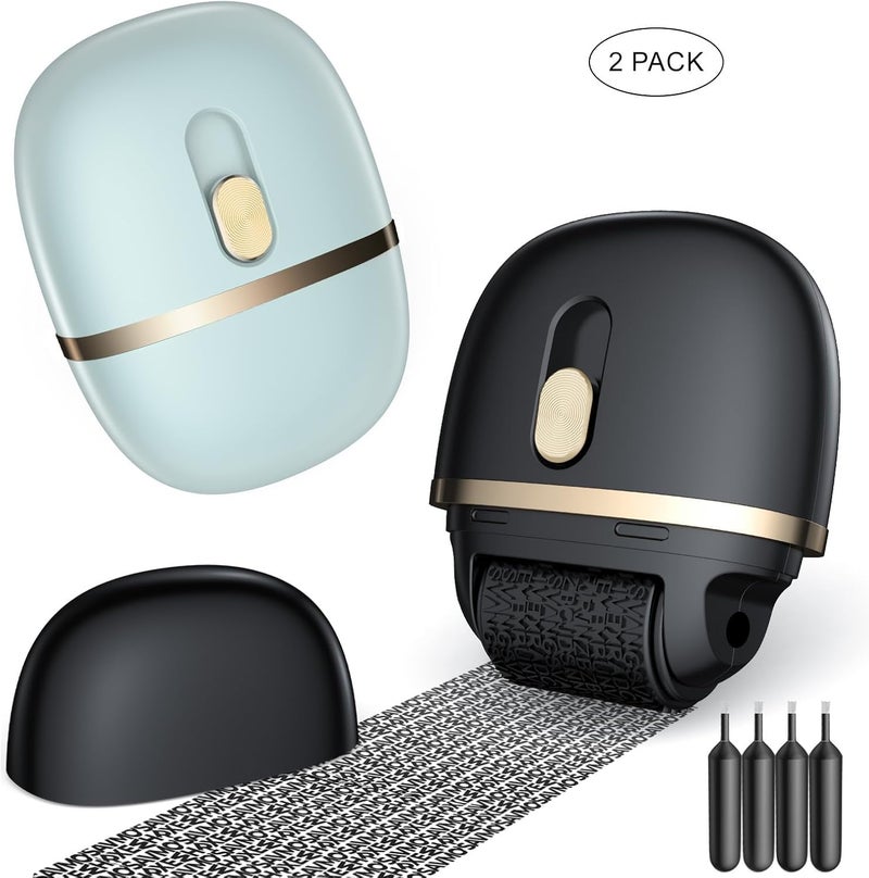 Lomil Identity Theft Protection Roller Stamps 2 Pack - Confidential Roller Stamp with 4 Refills - Wide Ink Roller Identity Protection for ID Blockout, Privacy & Security(Black+Blue) - Image 1